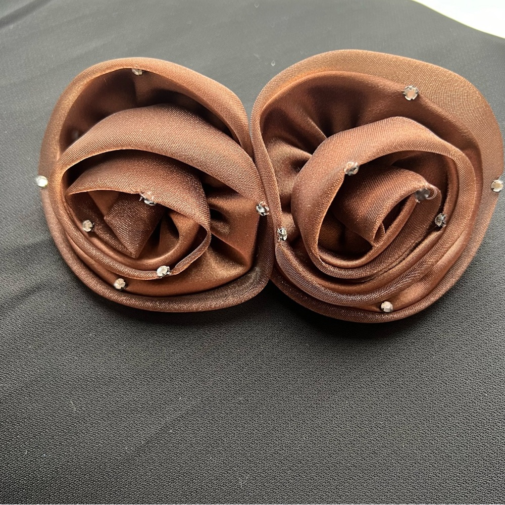 ALEXANDRE DE PARIS Crystal Embellished Silk Rosette Hair Clip | Brown | Rare EUC